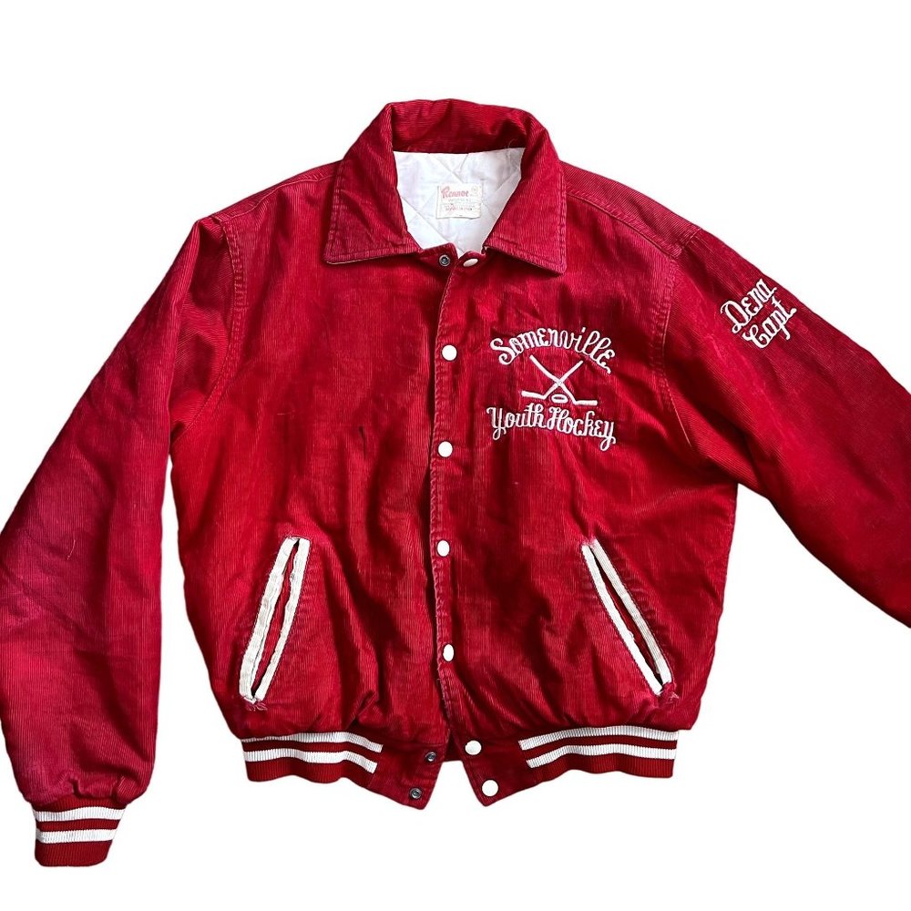 Vintage 80s Rennoc Red Corduroy Varsity Jacket Size M